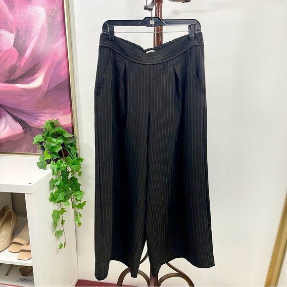 New Max Studio Pinstripe Twill Wide Leg Pants in Black Size L - Picture 5 of 8